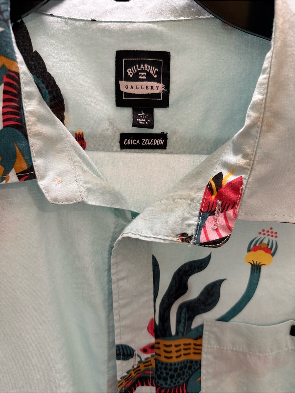 Billabong Men’s Turquoise Short-Sleeve Floral Button-Down Shirt - Picture 3 of 7